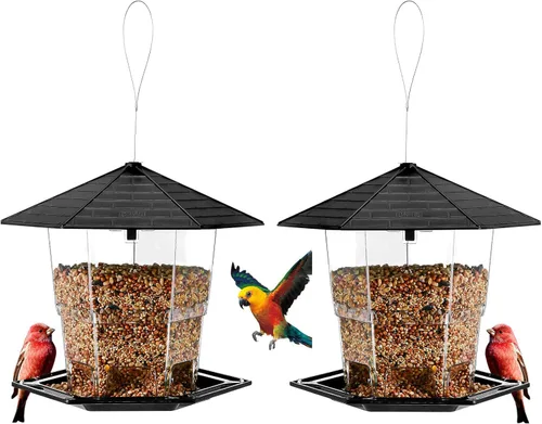 Miniatura 8 de Jealoeur Comederos para pájaros para exteriores Comedero para pájaros colgante para pájaros salvajes con semillas, marrón