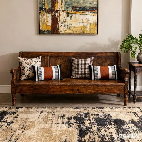 Miniatura 4 de Fundas de Almohadas Decorativas Estilo Granja - Fundas de Almohadas Decorativas de Cuero para Sofá de Sala de Estar con Rayas Tribales Funda