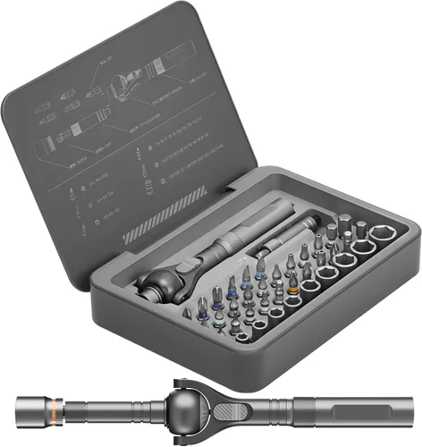 Miniatura 9 de BoxedHome Juego de destornilladores de trinquete magnético 24 en 1, kit de precisión de múltiples puntas con mango en T desmontable para reparación