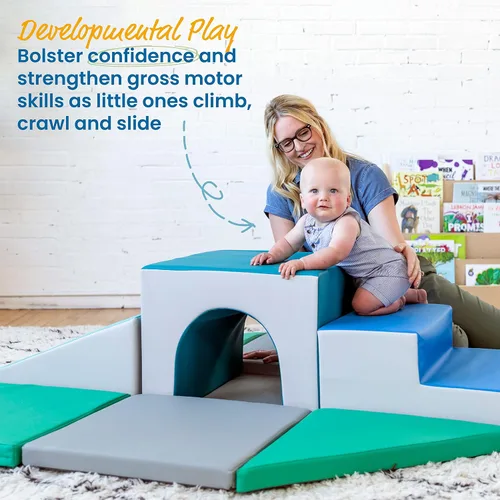 Miniatura 3 de ECR4Kids SoftZone Lincoln - Escalador de túneles para niños, contemporáneo, 9 piezas