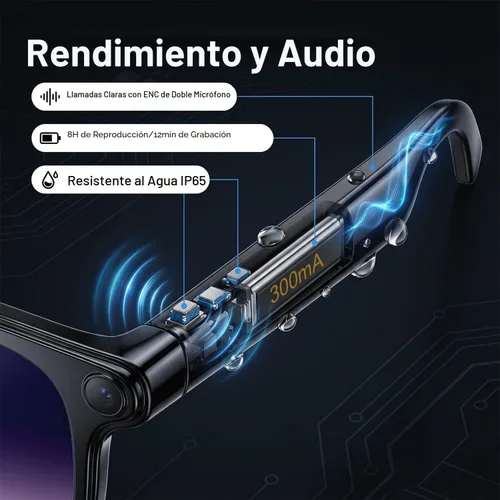 Miniatura 9 de Lentes inteligentes AI con cámara, gafas de cámara Bluetooth HD de 8 MP, gafas de sol de grabación de video 1080P para mujeres y hombres, traducción