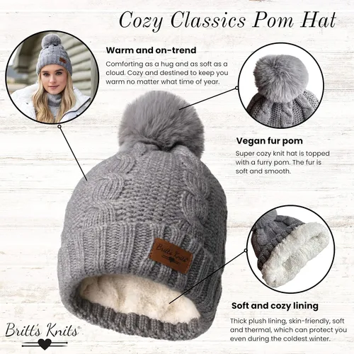 Miniatura 2 de Britt's Knits Cozy Classics - Gorro de invierno con pompones de piel acogedora para mujeres y niñas