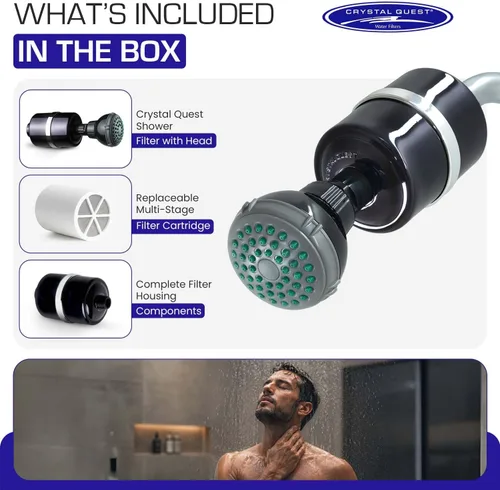 Miniatura 2 de Crystal Quest Filtro de ducha con cabeza, filtro de cabezal de ducha para agua dura, filtro de agua de ducha que elimina cloro, cloraminas