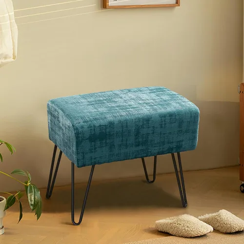 Miniatura 3 de Home Soft Things Otomana otomana de terciopelo texturizado azul, 19 x 13 x 17 pulgadas de alto, color verde ágata, banco otomano de entrada difuso