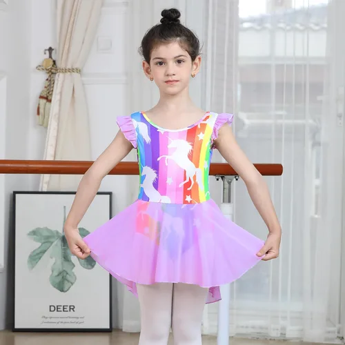 Miniatura 14 de LUOUSE Elegante leotardo de ballet para niñas con falda, mangas con volantes y volantes, perfecto para baile y gimnasia