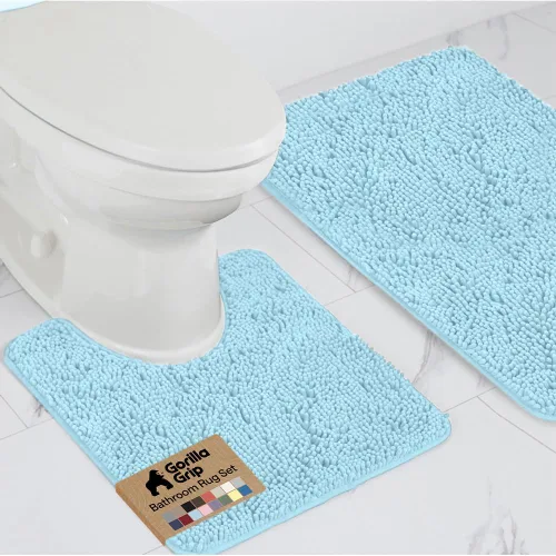 Miniatura 50 de GORILLA GRIP - Juegos de alfombras de baño, juego de 2 alfombras de chenilla suave, alfombra base para inodoro y alfombra de 30 x 20, alfombras Negro