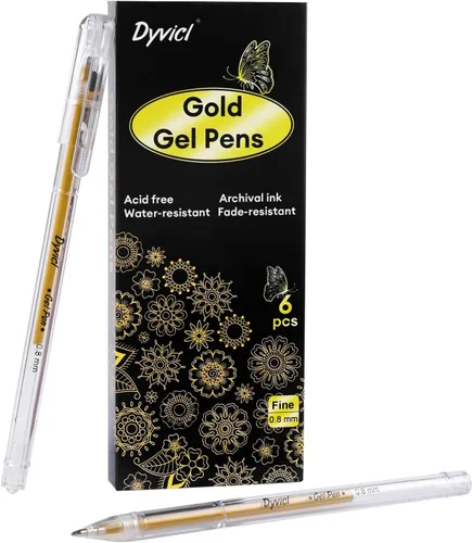 Dyvicl Bolígrafos de gel dorados metálicos, bolígrafos finos de 0.031 in, tinta de gel, bolígrafos de gel metálicos para dibujo de papel negro,
