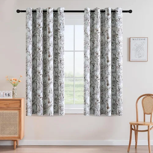 Miniatura 27 de H.VERSAILTEX Cortinas opacas de 63 pulgadas de largo, juego de 2 paneles de cortinas con estampado floral para sala de estar, cortinas de ventana