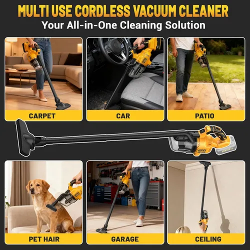 Miniatura 7 de Aspiradora inalámbrica compatible con batería Dewalt de 20 V (sin batería), 50 kPa 125 AW de succión fuerte 5 filtros HEPA Boquilla 4 en 1