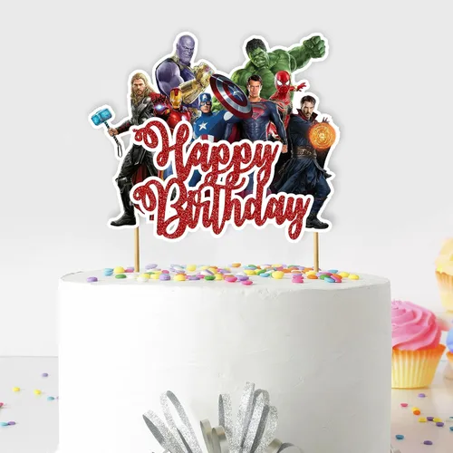 Decoración para pastel de feliz cumpleaños de superhéroe, decoración de fiesta temática de cómics, perfecta para celebraciones de hombres y adultos,