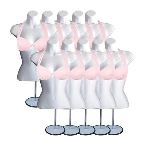 Miniatura 19 de DisplayTown - Maniquí femenino con torso y soporte de metal, parte trasera hueca, cuerpo apilable, forma para exhibir camisetas, mostrador