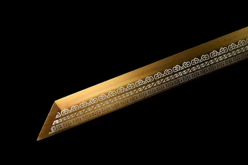 Miniatura 7 de Espada china de la dinastía Tang Dao de acero al carbono, hoja recta afilada, katana con patrón de dragón, funda Dorado