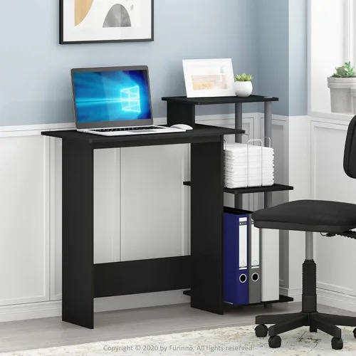 Miniatura 2 de Furinno Efficient Home - Escritorio para computadora portátil/laptop con estantes cuadrados, color negro/gris