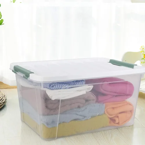 Miniatura 5 de Paquete de 6 cubos organizadores de plástico, caja de almacenamiento con cierre con asas Transparente, para cocina, oficina, dormitorio