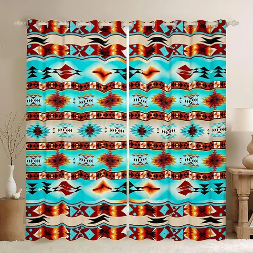 Miniatura 41 de Cortinas opacas de estilo bohemio occidental de 76 x 45 pulgadas, cortinas y cortinas de atrapasueños de vaca, cortinas del suroeste, cortinas