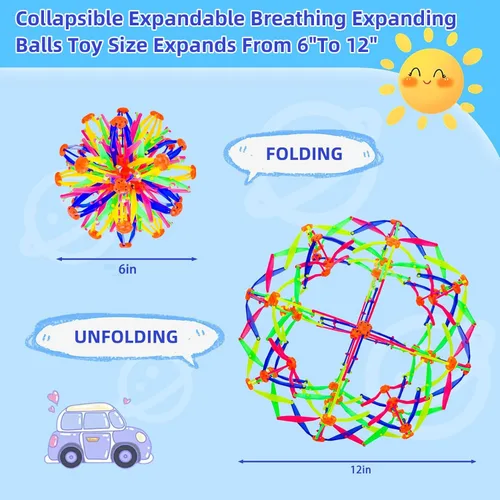 Miniatura 4 de 2 piezas de juguete de bola de respiración expandible de esfera colorida – Bola antiestrés para aliviar la ansiedad, juguete sensorial y Fidget