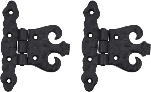 Renovators Supply Manufacturing Paquete de 2 bisagras de puerta de gabinete con herrajes de 4.5 pulgadas, bisagra de hierro forjado negro resistente