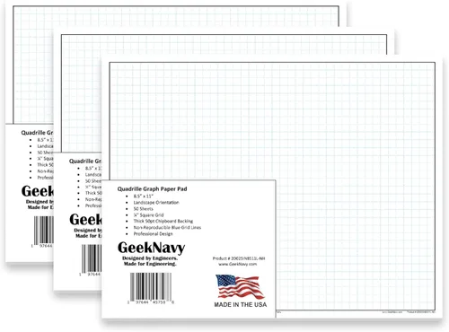 Miniatura 14 de GeekNavy Papel cuadriculado de 8.5 x 11 pulgadas, 50 hojas verticales, cuadrícula cuadrada de 0.25 pulgadas, 4 x 4, plano, alto brillo, contorno