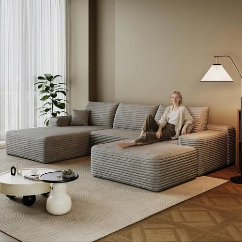 Miniatura 55 de Sofá modular en forma de L de 96 pulgadas con diván, moderno y cómodo sofá de pana para sala de estar, sofá de espuma viscoelástica, no requiere