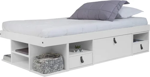Miniatura 29 de Memomad Bali Slim Set: Plataforma de almacenamiento con cajones + Cabecero de panel plano (Tamaño completo, madera marrón roble)