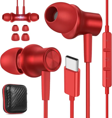 Miniatura 10 de Auriculares USB C para iPhone 17 Air 16 15 Pro Max Plus/iPad, auriculares tipo C con aislamiento de ruido con micrófono, cable magnético estéreo
