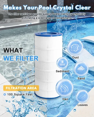 Miniatura 5 de Cartucho de filtro para piscina PAP100, 3000 GPH, tapas resistentes al cloro, construcción resistente