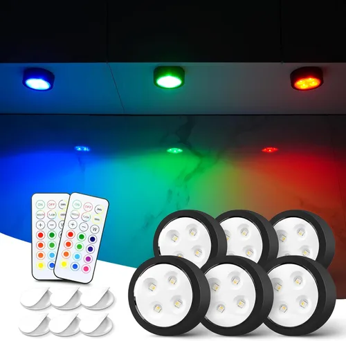 Miniatura 13 de Luces de disco con control remoto debajo del gabinete, luces de empuje que funcionan con pilas, mini luces LED sobre el gabinete, paquete de 2