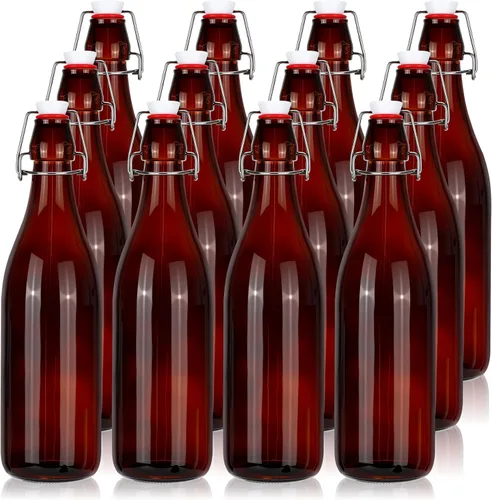 Aoriher 12 botellas de vidrio ámbar de 25 onzas, botellas de vidrio con tapa abatible con tapas herméticas para cerveza casera, extracto de