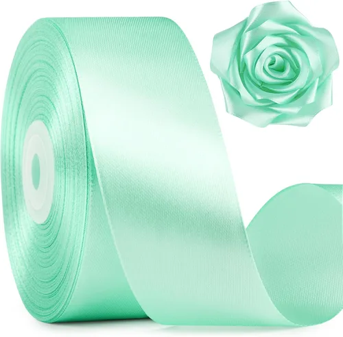 Miniatura 24 de Mauproy Cinta de satén rosa bebé de 1-1/2 pulgadas de ancho, cinta de tela de poliéster sólido de 50 yardas para hacer rosas, envoltura de regalos