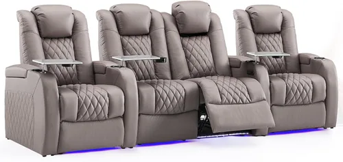 Miniatura 46 de Weilianda Asientos de Cine en Casa de Cuero de Grano Superior Silla Reclinable con Reposacabezas Eléctrico y Reclinación Asientos de Película Sofá
