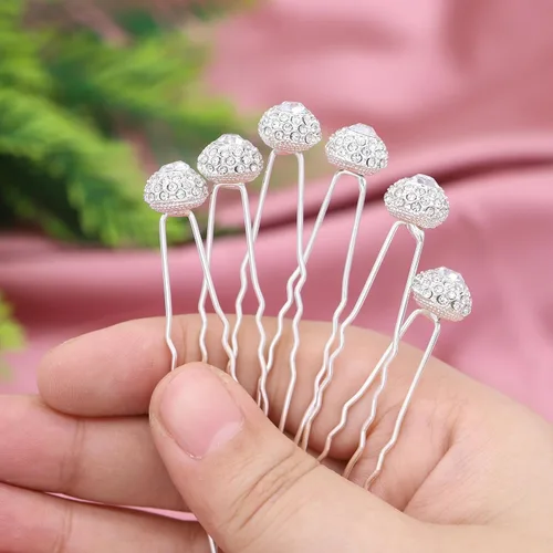 Miniatura 4 de Juego de 6 horquillas para el pelo nupcial estilo Bobby con diamantes de imitación brillantes para bodas (plata)