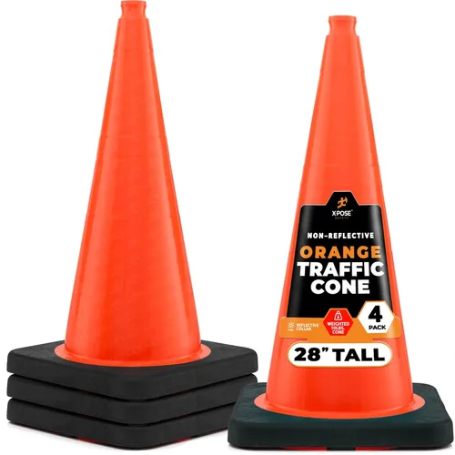 Miniatura 65 de Xpose Safety Cono de tráfico verde lima de 28 pulgadas, paquete de 4, cono de seguridad de PVC de alta calidad para estacionamiento, precaución
