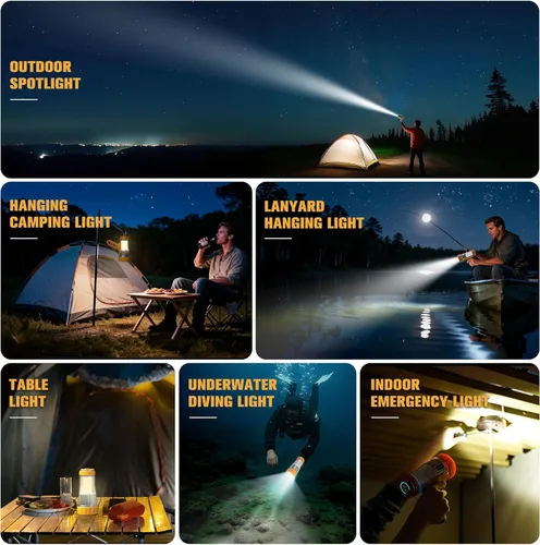 Miniatura 8 de FORTO Foco de mano de 3000 lúmenes, luz LED de largo alcance de 1400 pies con 120 horas de funcionamiento, linterna impermeable recargable IPX8