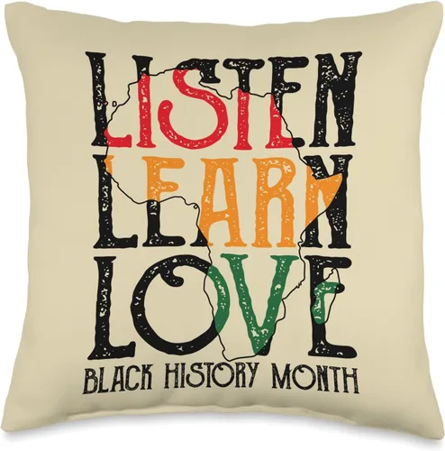 Listen Learn Love Afro African Teacher Black History Month Throw Pillow