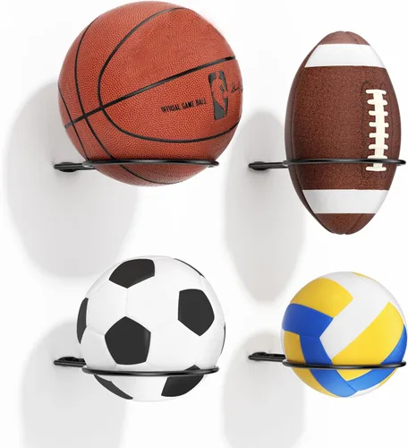 Ball Holder Wall Mount Set –Sports Ball Racks for Basketball, Soccer, Volleyball, Football – Wall Storage & Display for Sports Room