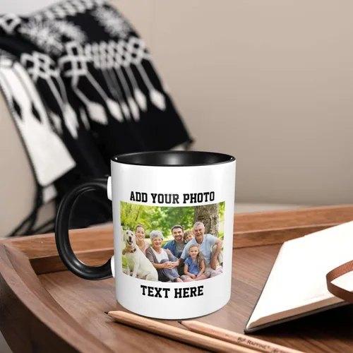 Miniatura 7 de Tazas de café con foto personalizada, taza personalizada con texto fotográfico, haz tu propia taza, taza de café con acento de cerámica, taza Negro