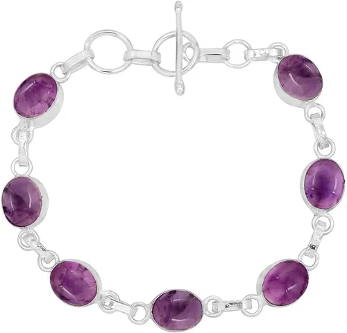 Oval Shape Natural Gemstones Statement Bracelet for Women - 925 Silver Plated Handmade Birthstone Bohemian Vintage Style Women's Jewelry Gifts for