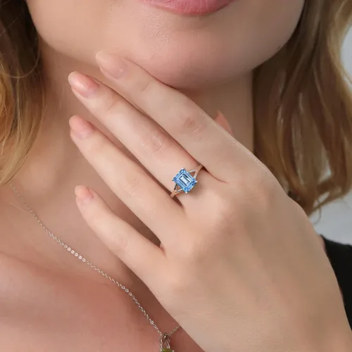 Miniatura 58 de Gem Stone King Anillo de compromiso solitario con diseño clásico de vástago dividido para mujer, plata de ley 925, piedra natal de piedra preciosa