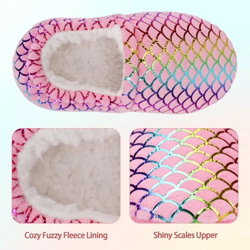 Miniatura 4 de MEJORMEN Pantuflas de casa de sirena para niñas, acogedoras y antideslizantes para interiores y exteriores, pantuflas de dormitorio con purpurina