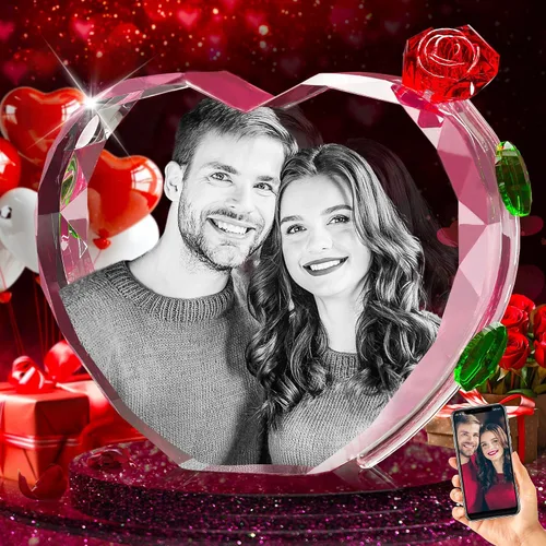 Foto de cristal 3D con rosa de cristal rojo, regalos personalizados para mujeres, ella, él, esposa, novia, mamá, pareja, foto de cristal