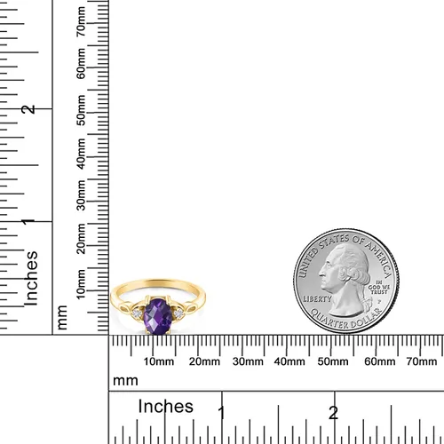 Miniatura 3 de Anillos de 3 piedras de plata chapada en oro amarillo de 18 quilates con amatista púrpura y moissanita blanca para mujer
