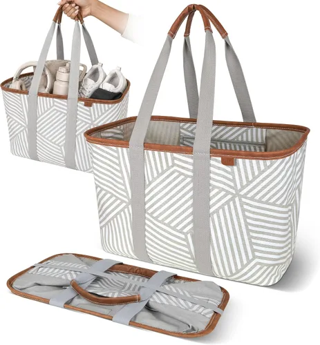 CleverMade Collapsible LUXE Tote, 30L Foldable Grocery Shopping Bag, Reusable