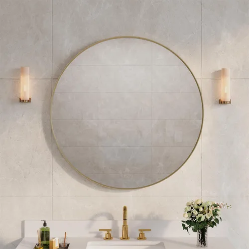Miniatura 9 de WELLFOR Espejo redondo negro de 24 pulgadas, moderno espejo circular montado en la pared con marco de metal para entradas, baños, salas de estar