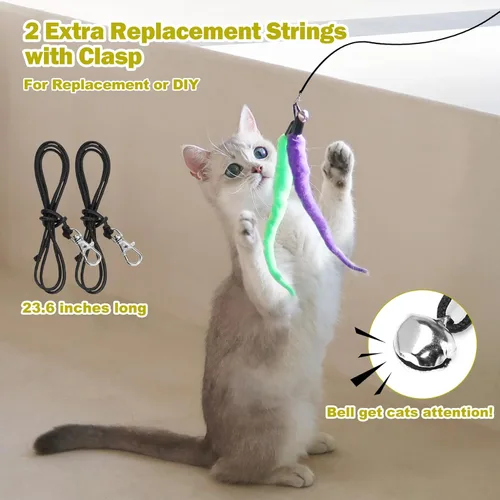 Miniatura 6 de MeoHui Juguetes para gatos de interior, juguete interactivo para gatos, 2 juguetes retráctiles y 9 juguetes de plumas de gato, juguetes divertidos
