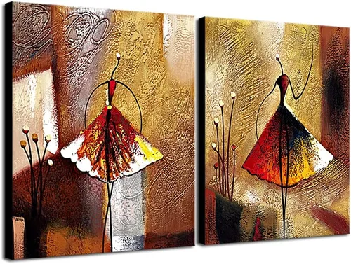 Miniatura 10 de Wieco Art Arte enmarcado bailarines de ballet 100% pintados a mano, lienzo abstracto, arte de pared para decoración del hogar con marco negro
