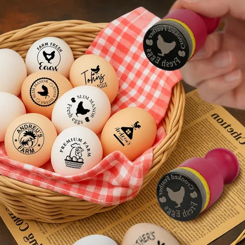 Terwex Sellos de huevos para huevos frescos, sello personalizado de huevo de gallina con tu marca de logotipo único, sellos de etiquetado de huevos