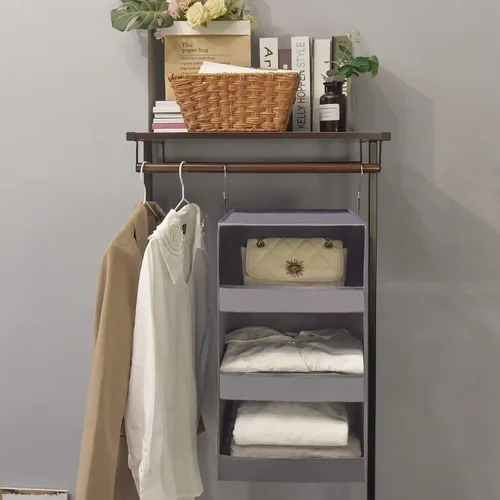 Miniatura 7 de GRANNY SAYS Organizador de armario de 3 estantes y almacenamiento, organizador plegable para colgar en el armario, estantes colgantes con 2 ganchos