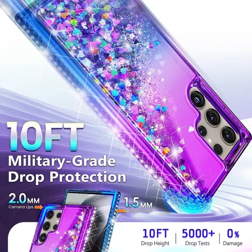Miniatura 250 de NGB - Funda de teléfono diseñada para Samsung Galaxy S9+ Plus, morado/azul, con purpurina líquida para mujeres y niñas, con protector de pantalla