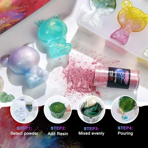 Miniatura 5 de LET'S RESIN Polvo de Mica de 60 Colores, Pigmento Perlado Natural en Polvo para Resina Epoxi/Resina UV para Fabricación de Velas, Tinte de Pigmento