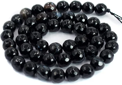 Joyería Artesanía Natural 6 8 10 0.472 in redondo facetado ágata piedras preciosas sueltas DIY hilo 15" (0.236 in, ágata de ónix negro)